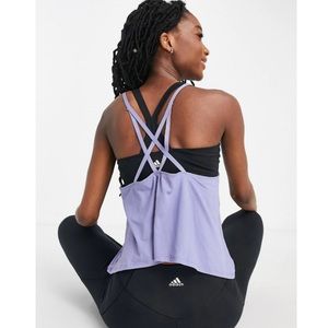 Adidas Yoga Top with Back Strap Detail in Dusty Blue